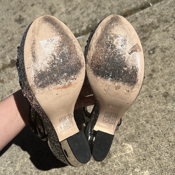 🔅 AUTHENTIC Stunning MIU MIU Silver Glitter Platform Sandals 😻 - Picture 7 of 14